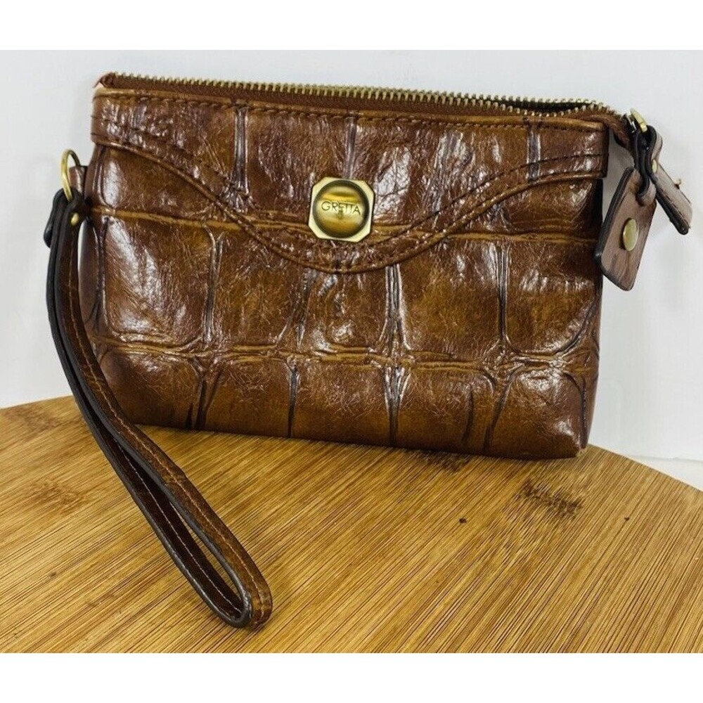 Gretta Crocodile Embossed  Leather ￼ Wallet Brown6.5 By 4